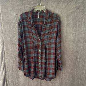 Free People Plaid Button Down Shirt - Red and Blue Feminine Flannel